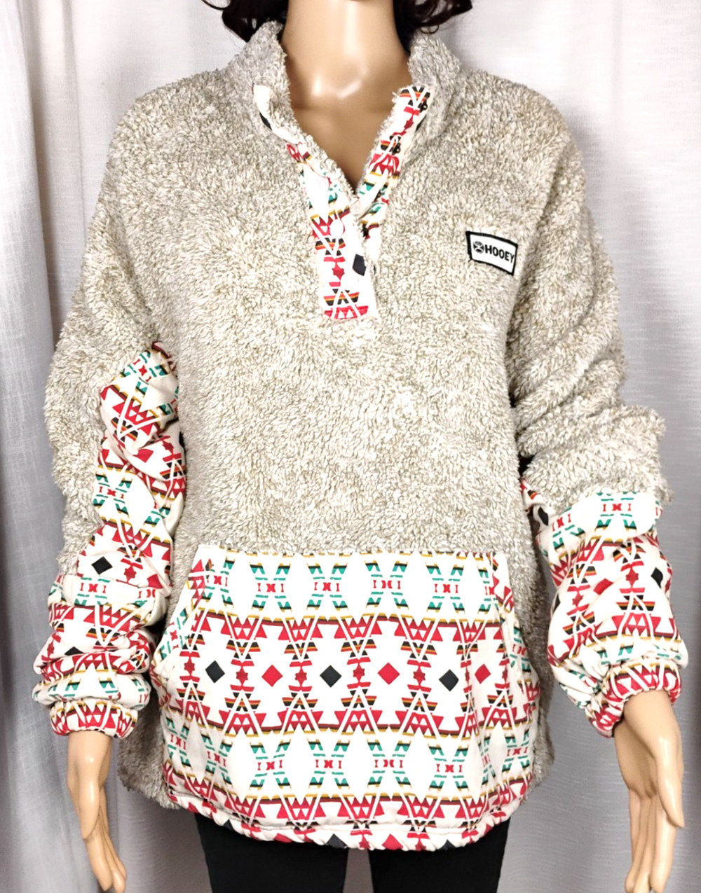 Hooey Teddy Sherpa Fleece Pullover Snap Neck Aztec Western Jacket Relaxed L